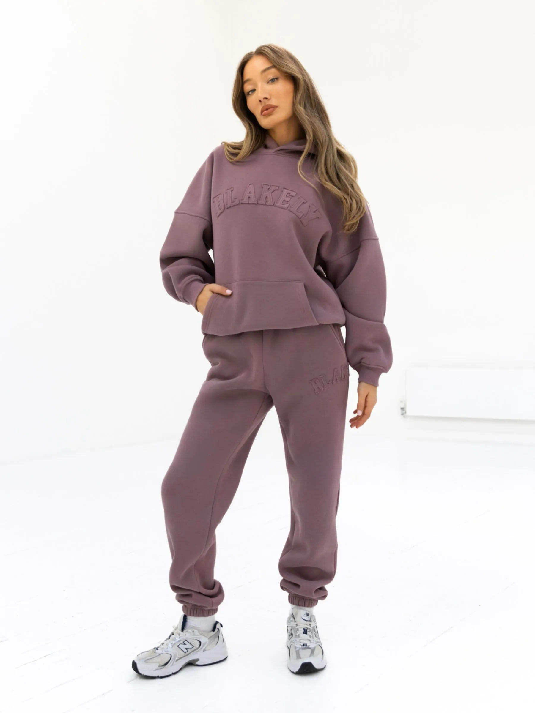 Tonal Varsity Oversized Hoodie - Soft Mauve Anti Pilling Treatment Fluffy look