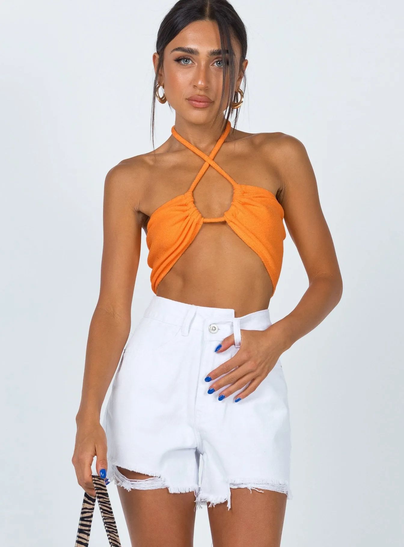 Kathleen Denim Shorts White Firm Leather