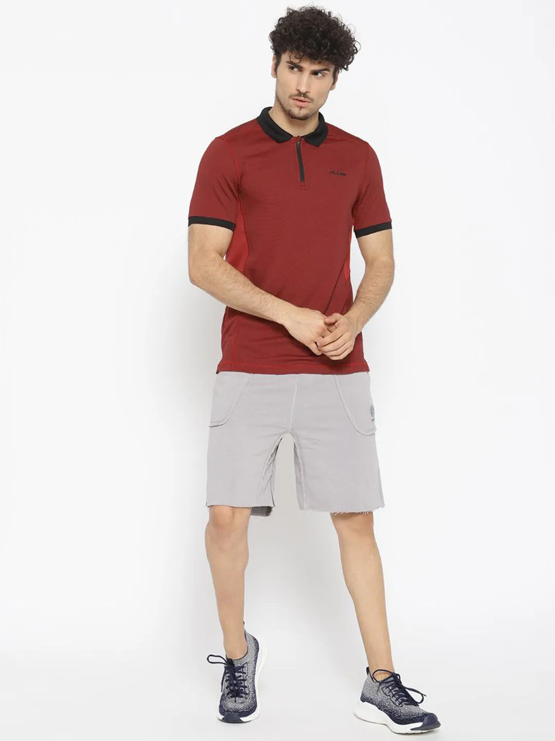 Alcis Men Maroon Self Design Polo Collar T-shirt Business Travel