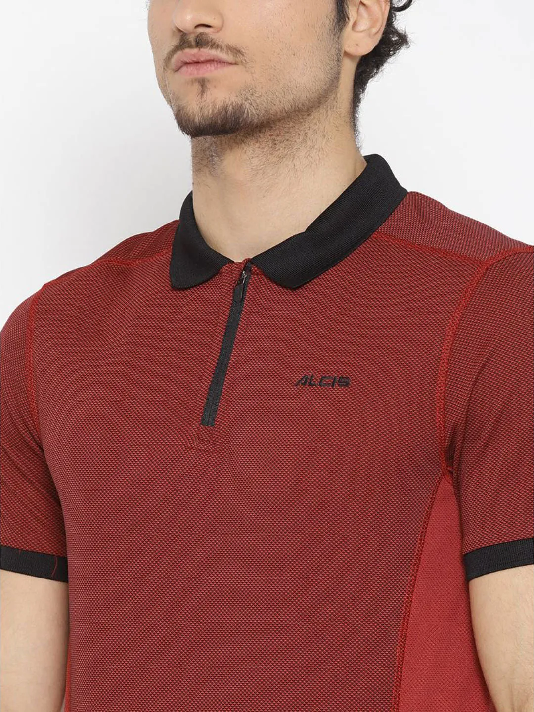 Alcis Men Maroon Self Design Polo Collar T-shirt Business Ready