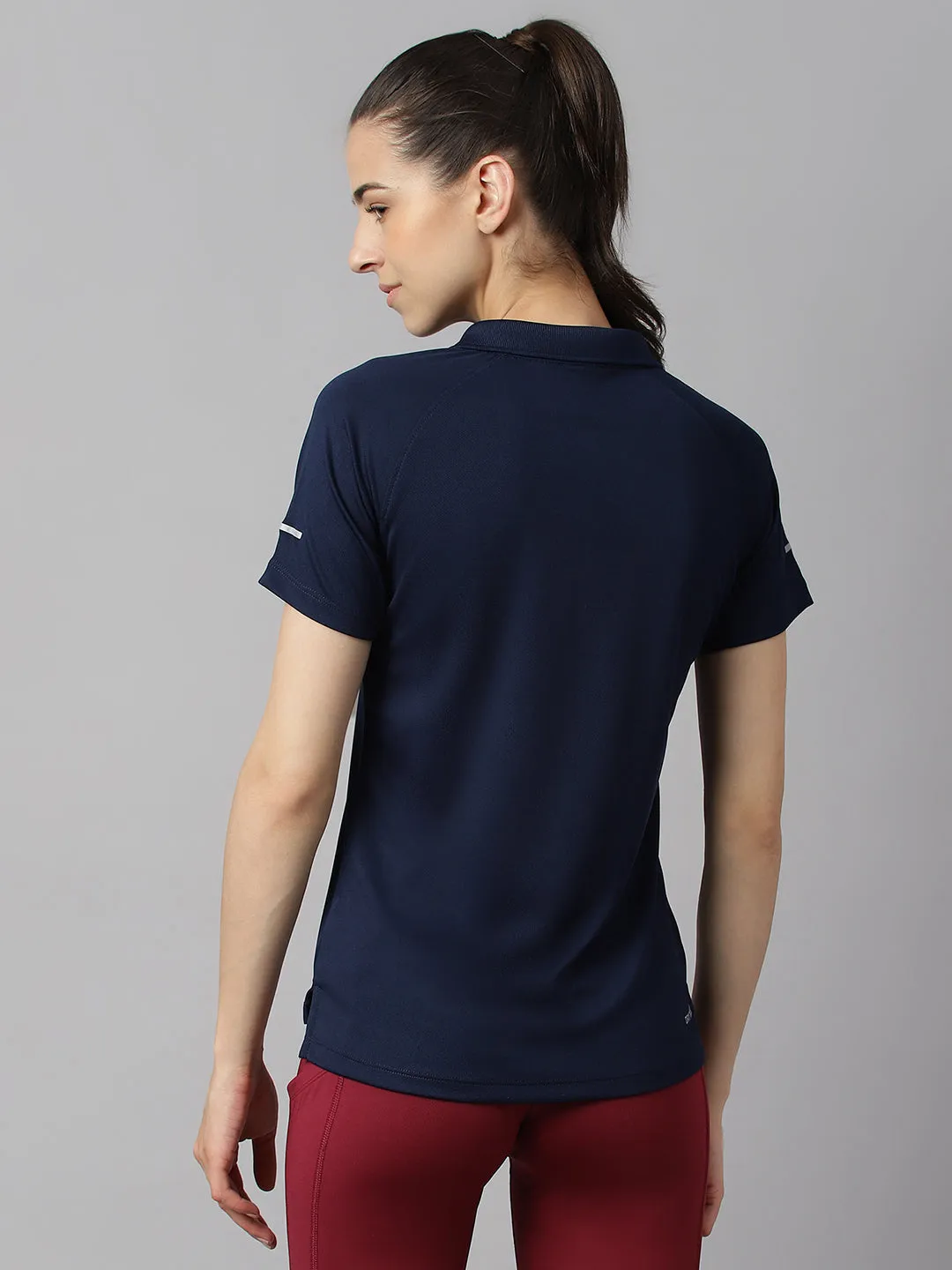 Logo Detail Alcis Women Navy Tech-Fit Anti-Static Soft-Touch Slim-Fit Training Polo T-Shirt