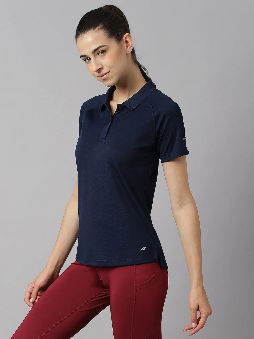 Durable Cotton Alcis Women Navy Tech-Fit Anti-Static Soft-Touch Slim-Fit Training Polo T-Shirt