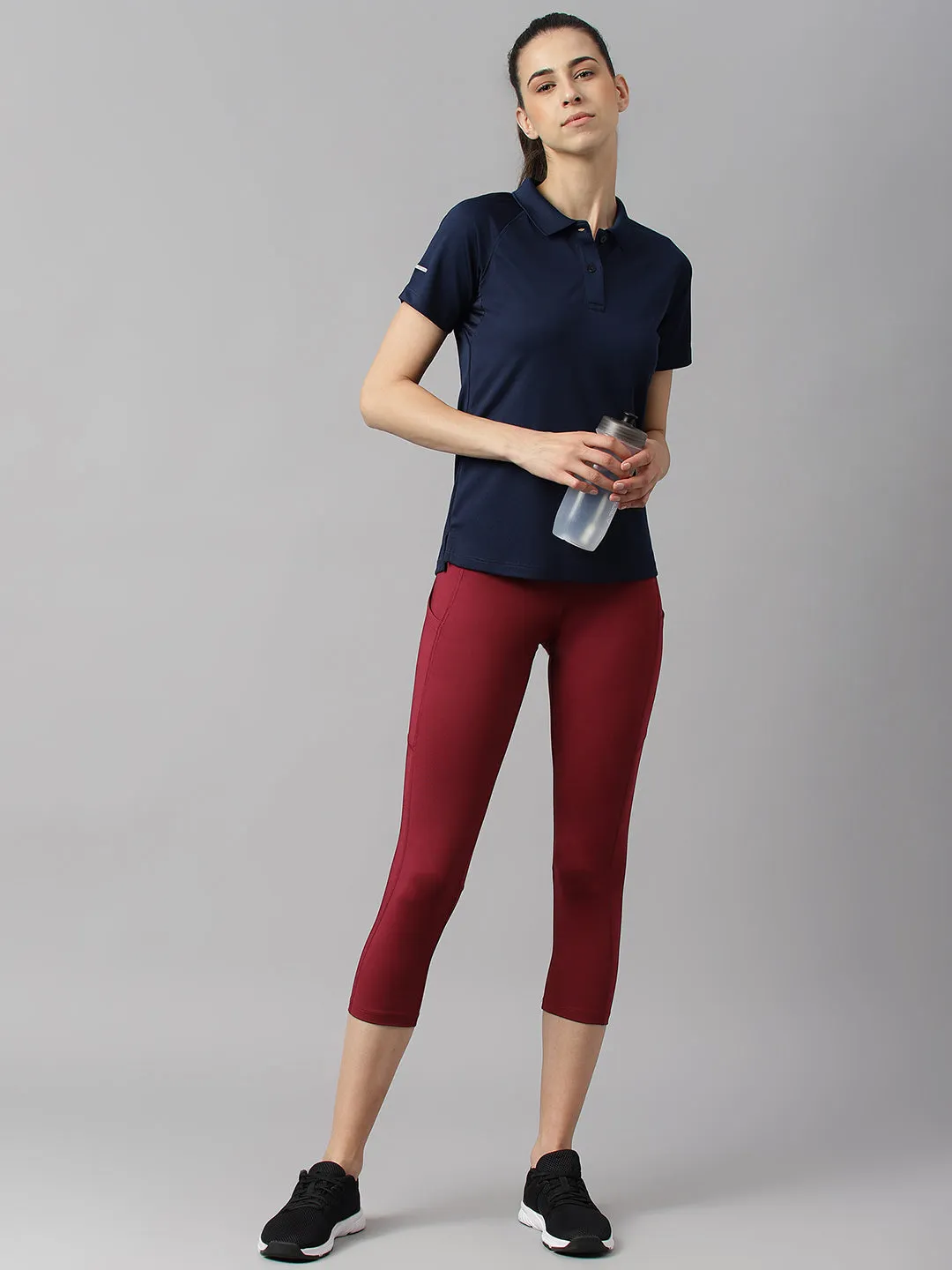 Alcis Women Navy Tech-Fit Anti-Static Soft-Touch Slim-Fit Training Polo T-Shirt Party Ready Smart Office