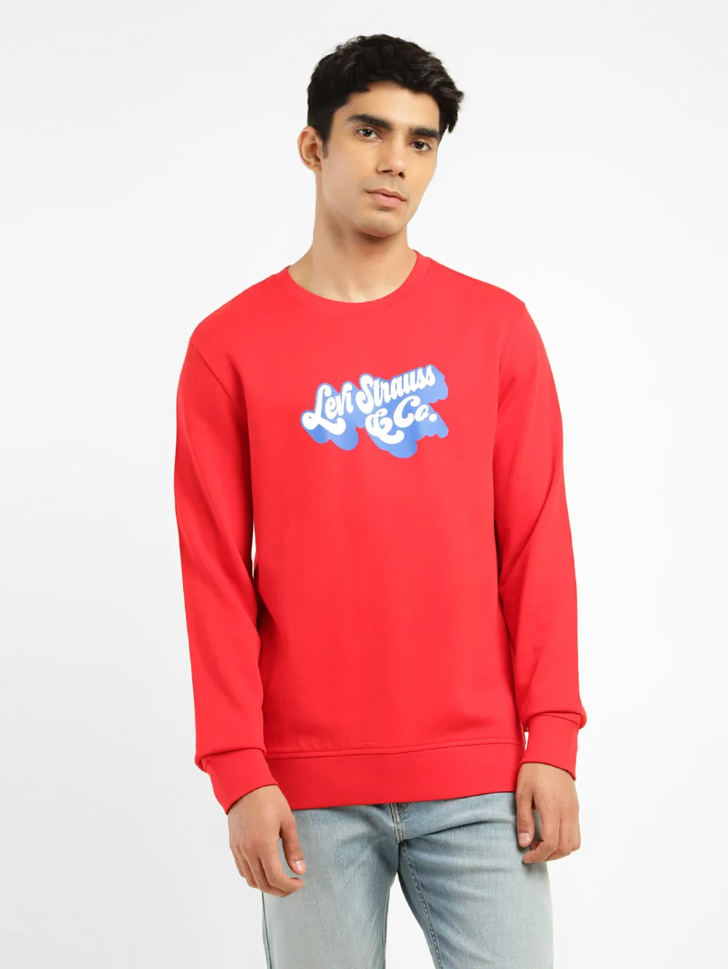 Durable Reinforced Hood Men's Brand Logo Crew Neck Sweatshirt