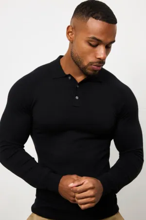 Travel Essential Knitted Polo Shirt in Black
