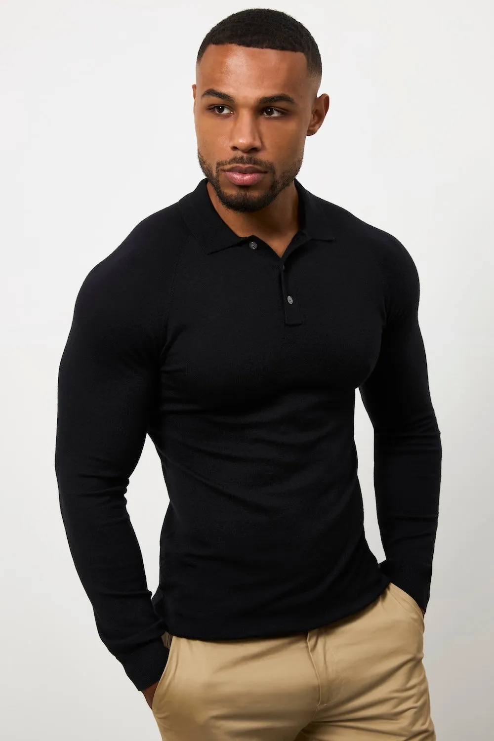 Summer Fashion Workout Friendly Knitted Polo Shirt in Black