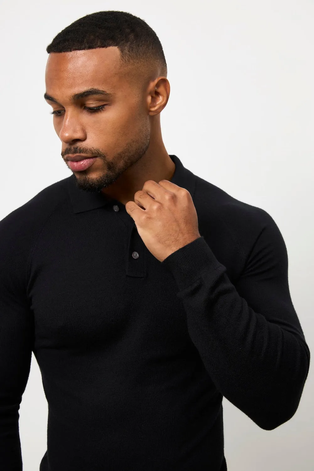 Durable Fabric Knitted Polo Shirt in Black