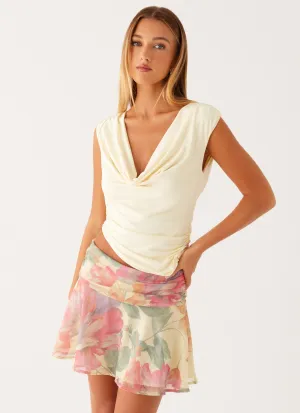 Chemistry Low Rise Mini Skirt - Yellow Peony Interchangeable-Detail