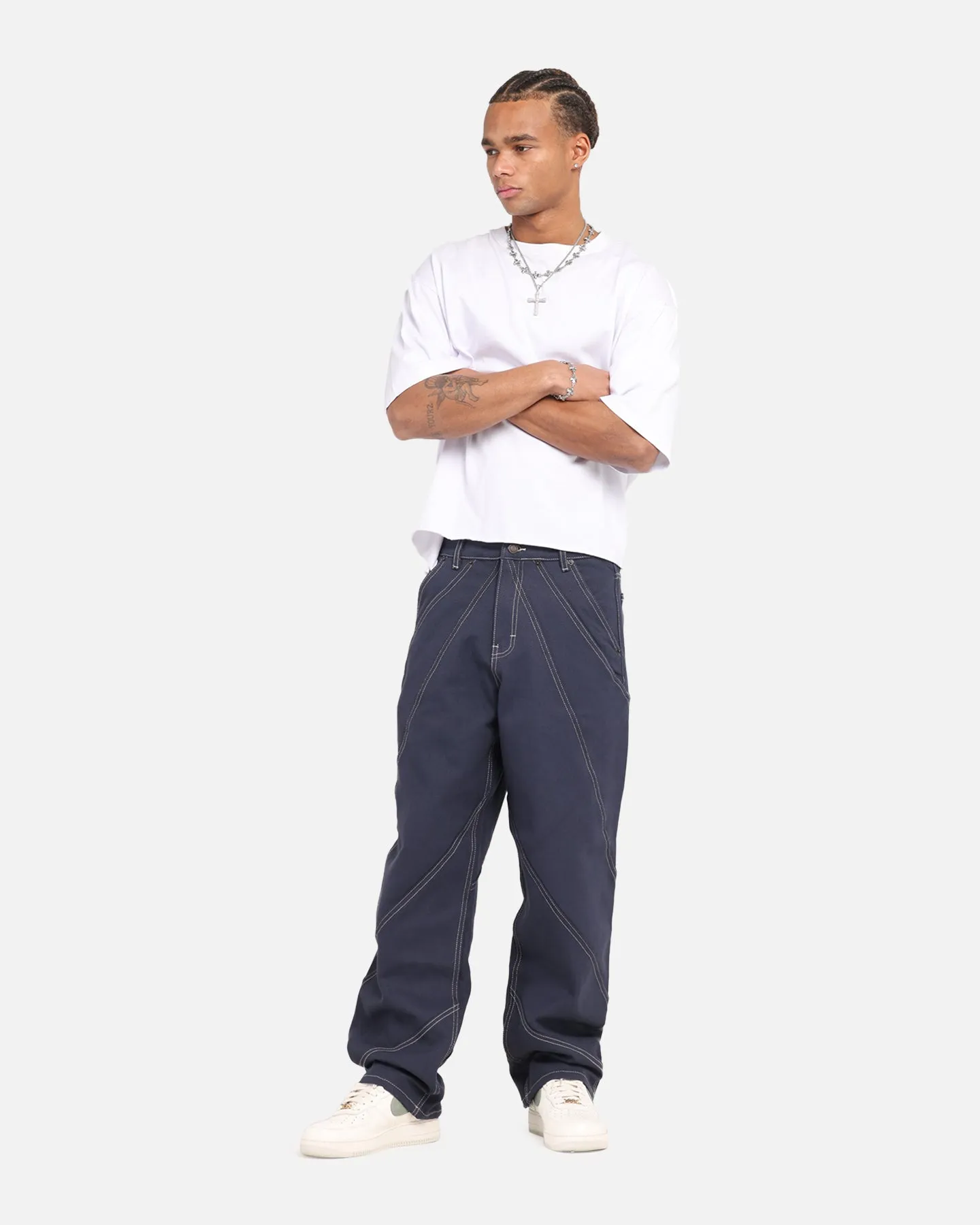 Honor The Gift Racing Panel Pants Navy Daily Mix Soft Date Night Street Fashion