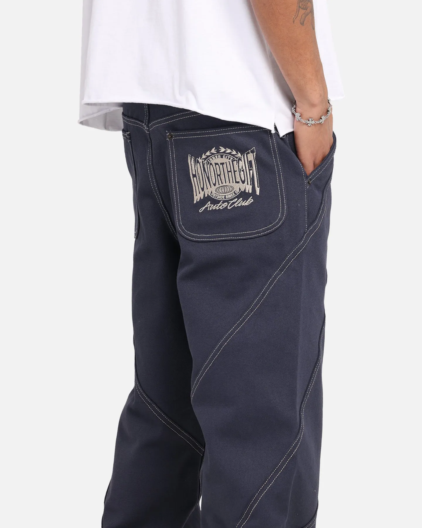 Active Wear Tagless Design Honor The Gift Racing Panel Pants Navy