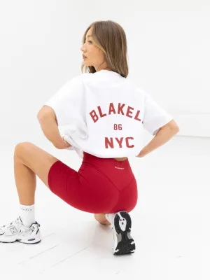 Minimal Style Trend NYC Oversized T-Shirt - White & Cherry Red