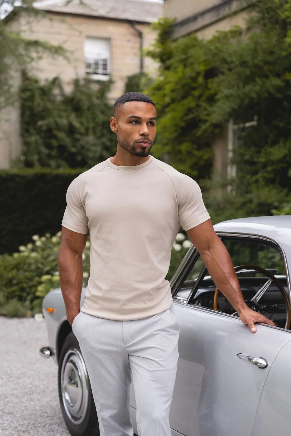 Mercerised Cotton T-Shirt in Stone Bright and Bold