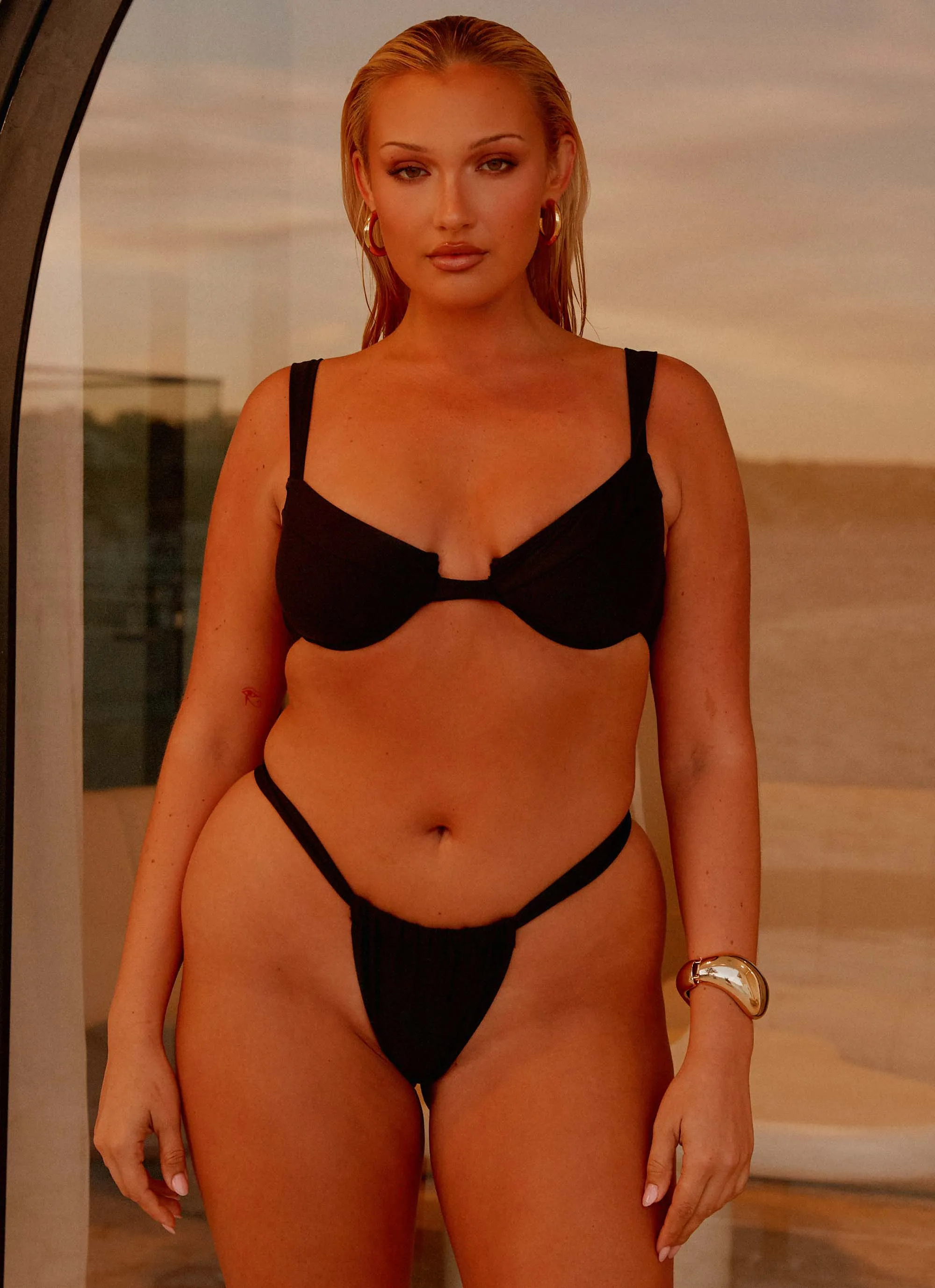 Low Profile Seams Recycled Polyester Airlie Scrunch Bikini Bottoms - Black