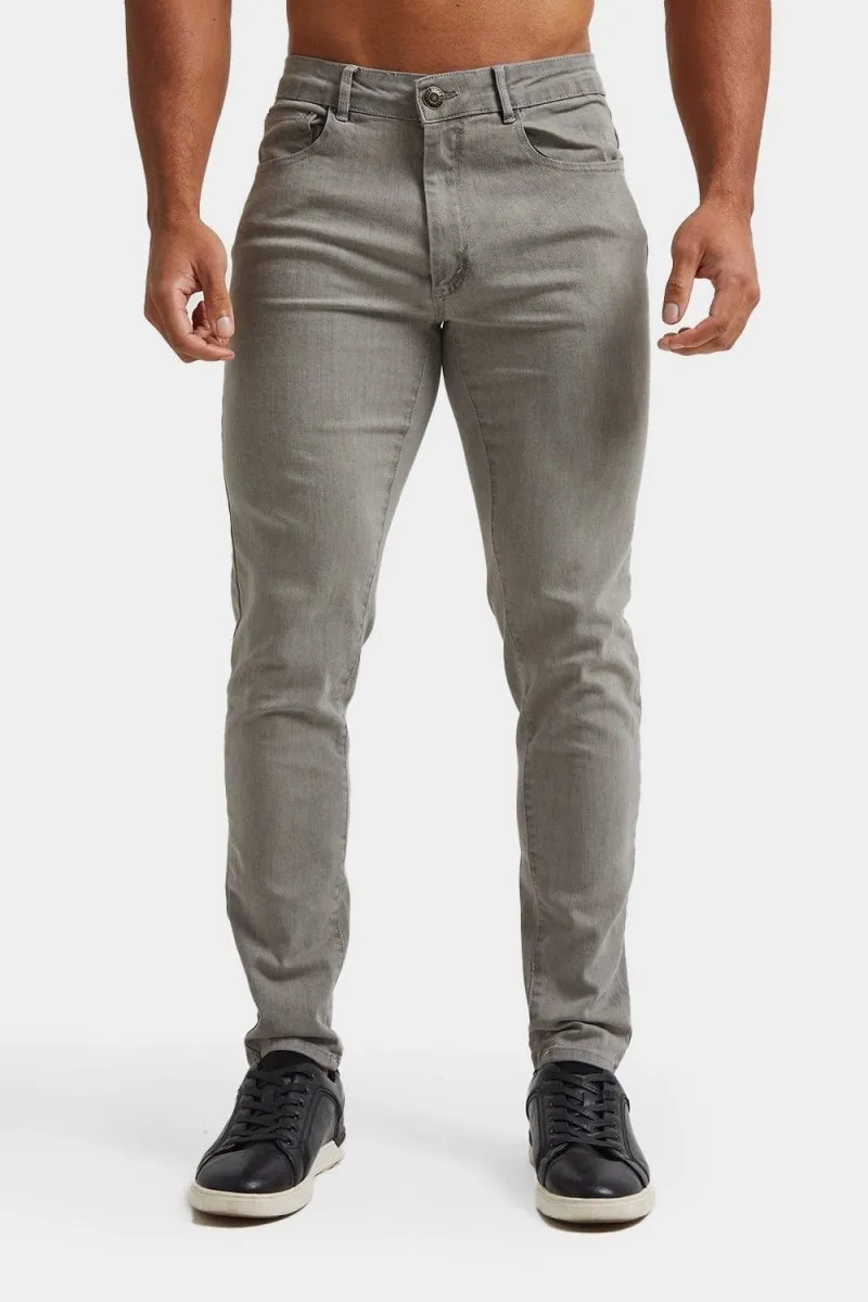 Textured Bold Athletic Fit Jeans in Light Grey