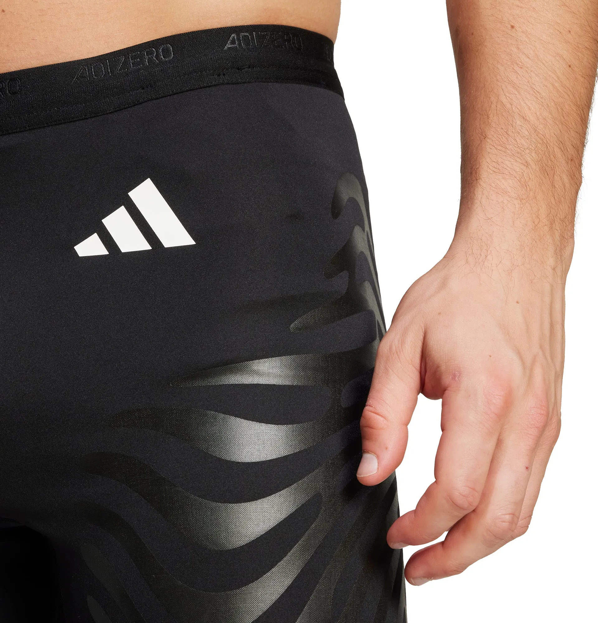 adidas Adizero Control Mens Short Running Tights With Stash Pocket - Black Chafe Resistant Lining