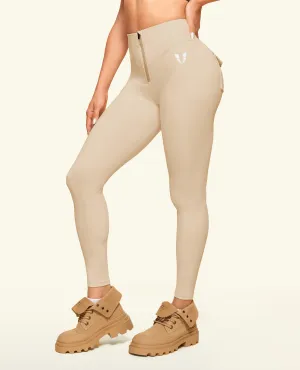 Zip Front Pocket Powerful leggings - Sand Dance Practice Fitness Lover