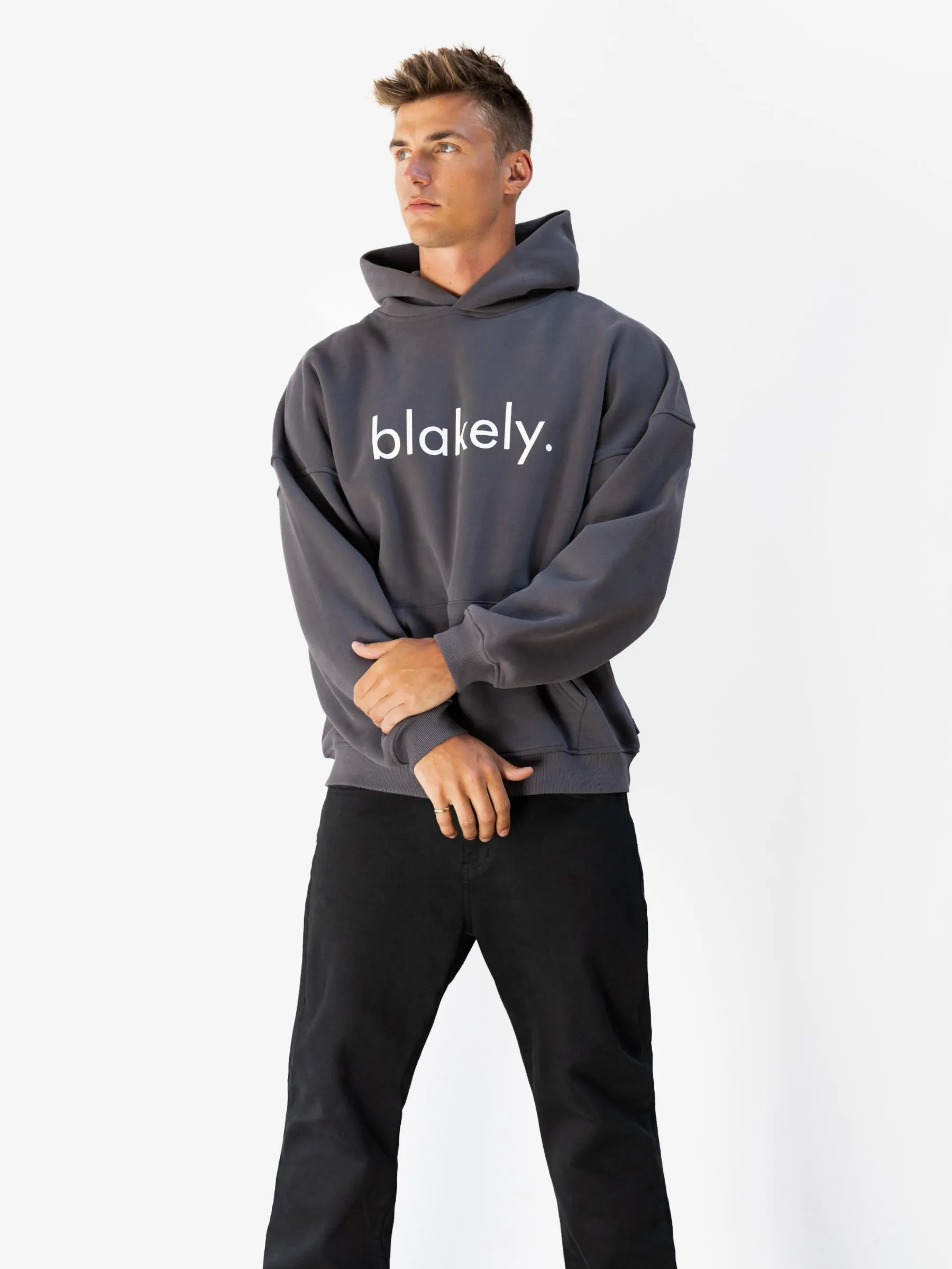 Premium Finish Logo Relaxed Hoodie - Charcoal