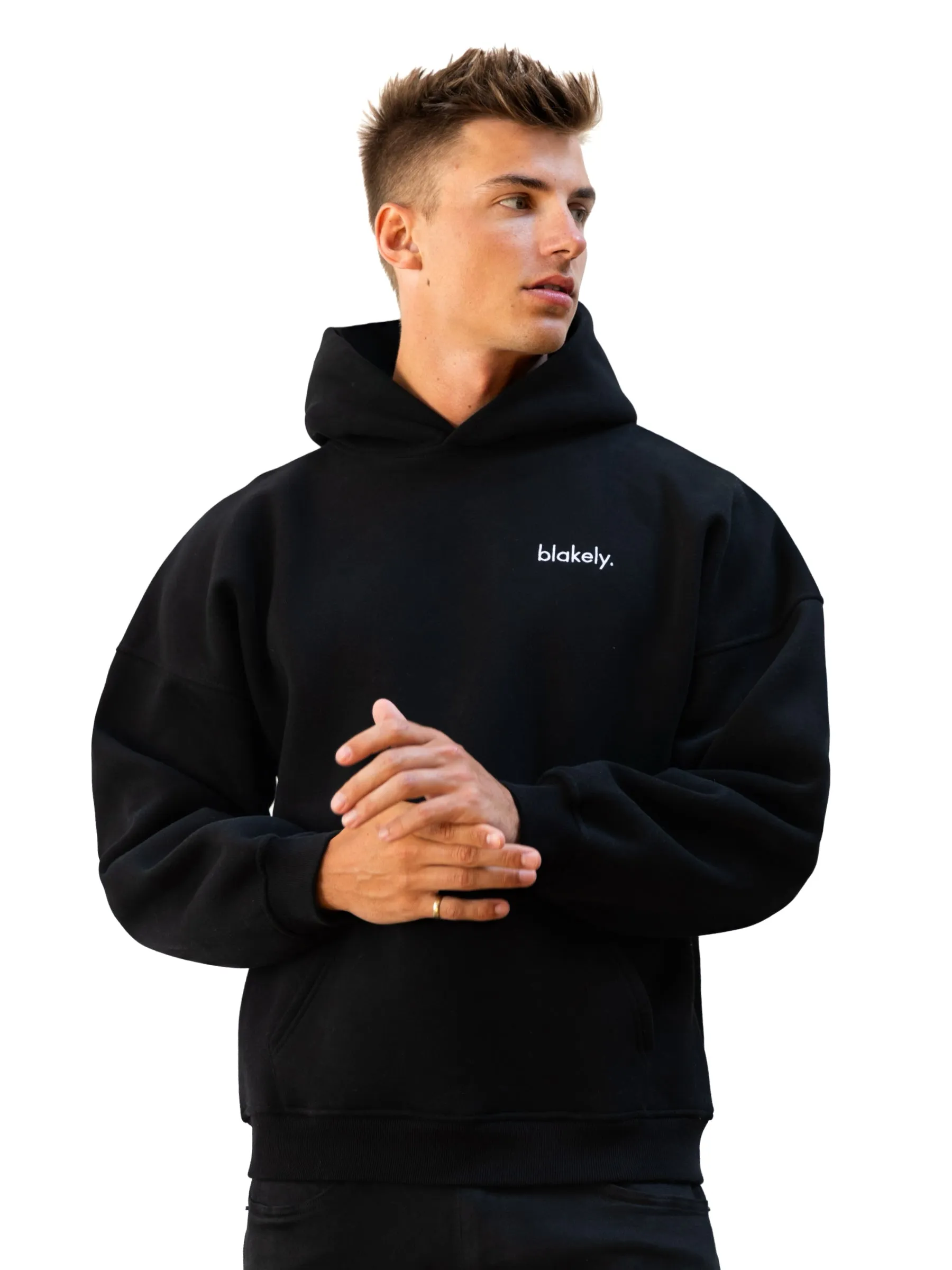 Premium Cotton Blend Mink like Sami Relaxed Hoodie - Black
