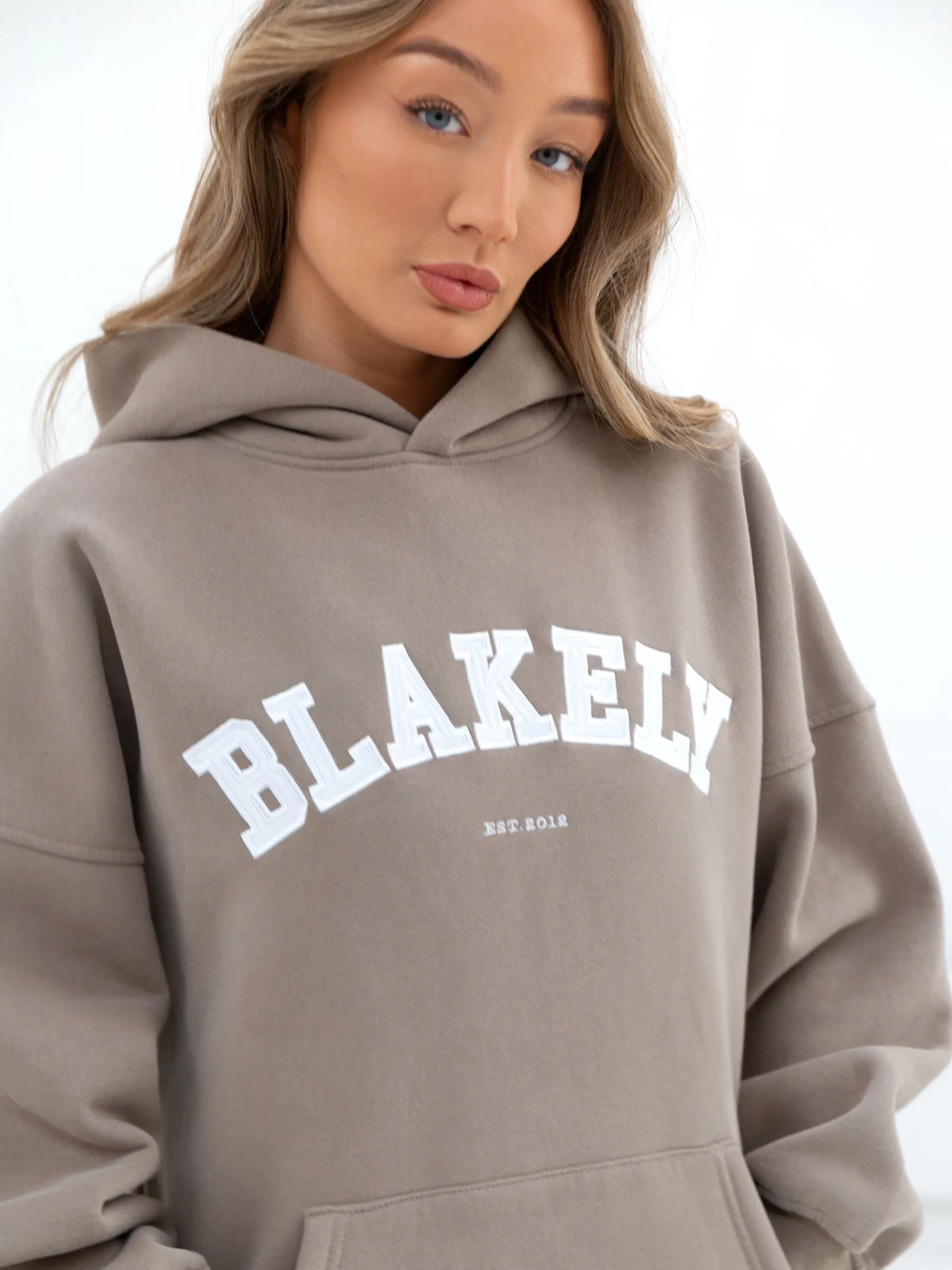 Stretch Knit Technology Minimal Comfort Varsity Oversized Hoodie - Light Beige