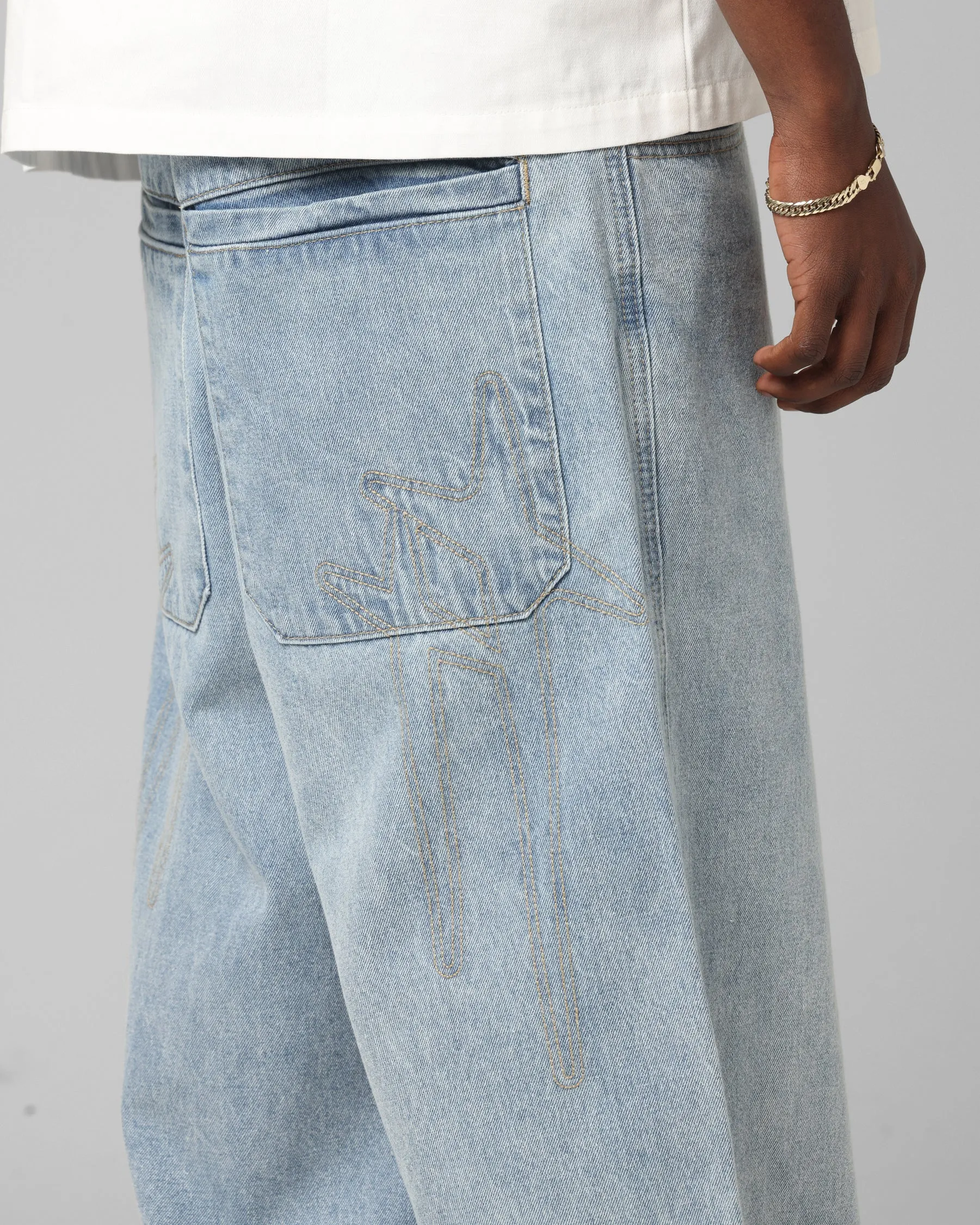 Loiter Star Born Jeans Washed Blue Utility Fit Casual Morning Stroll