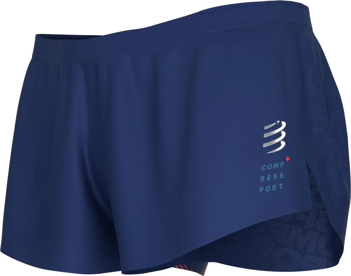 Compressport Racing Mens Split Running Shorts - Blue Sports Wear Sustainable Manufacturing