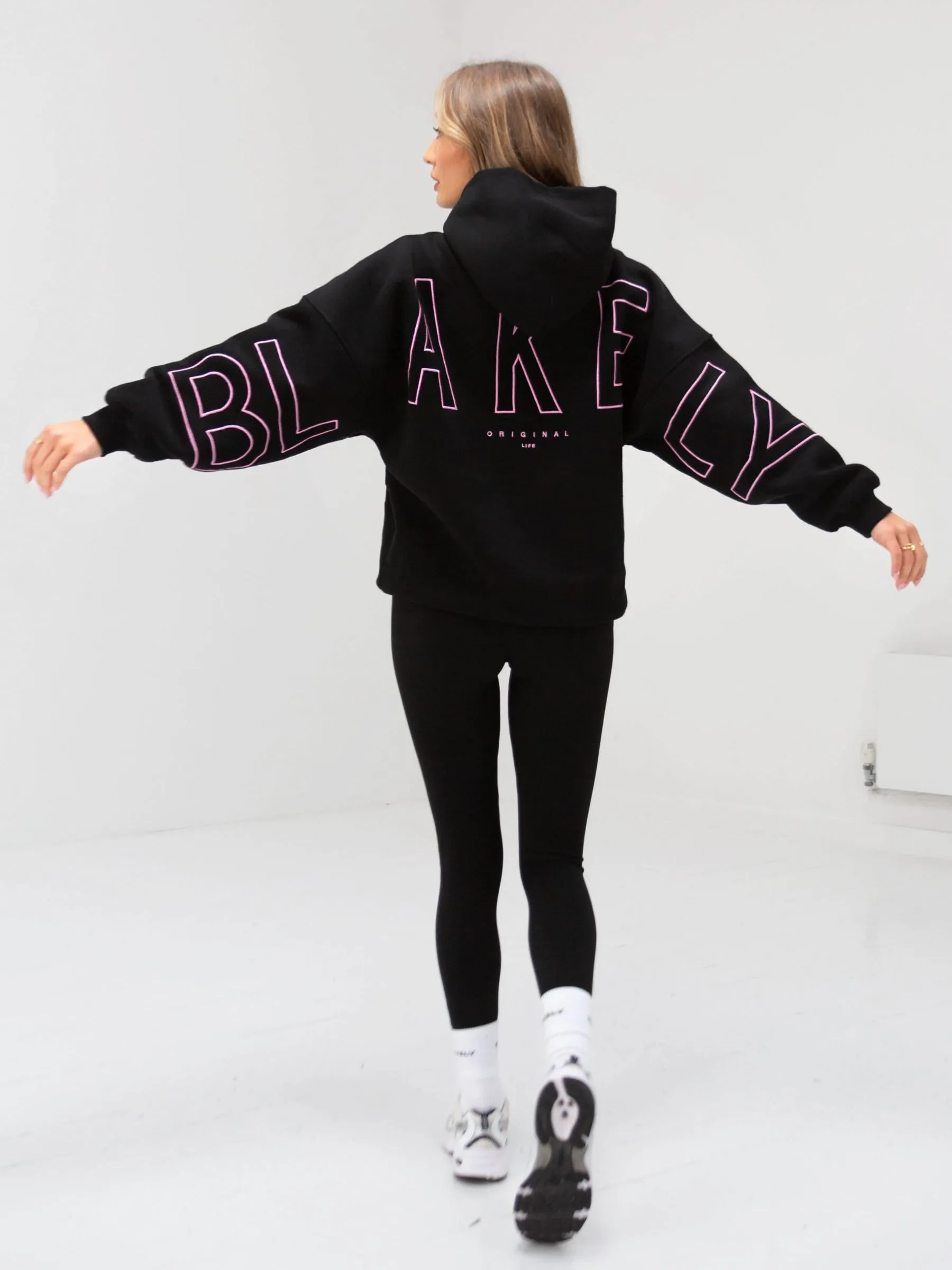 Satin Finish Embroidered Isabel Oversized Hoodie - Ultra Pink