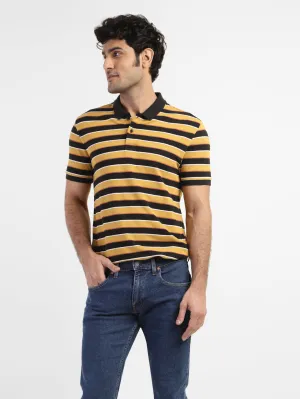 Durable Ribbed Cuffs Men's Striped Polo T-shirt