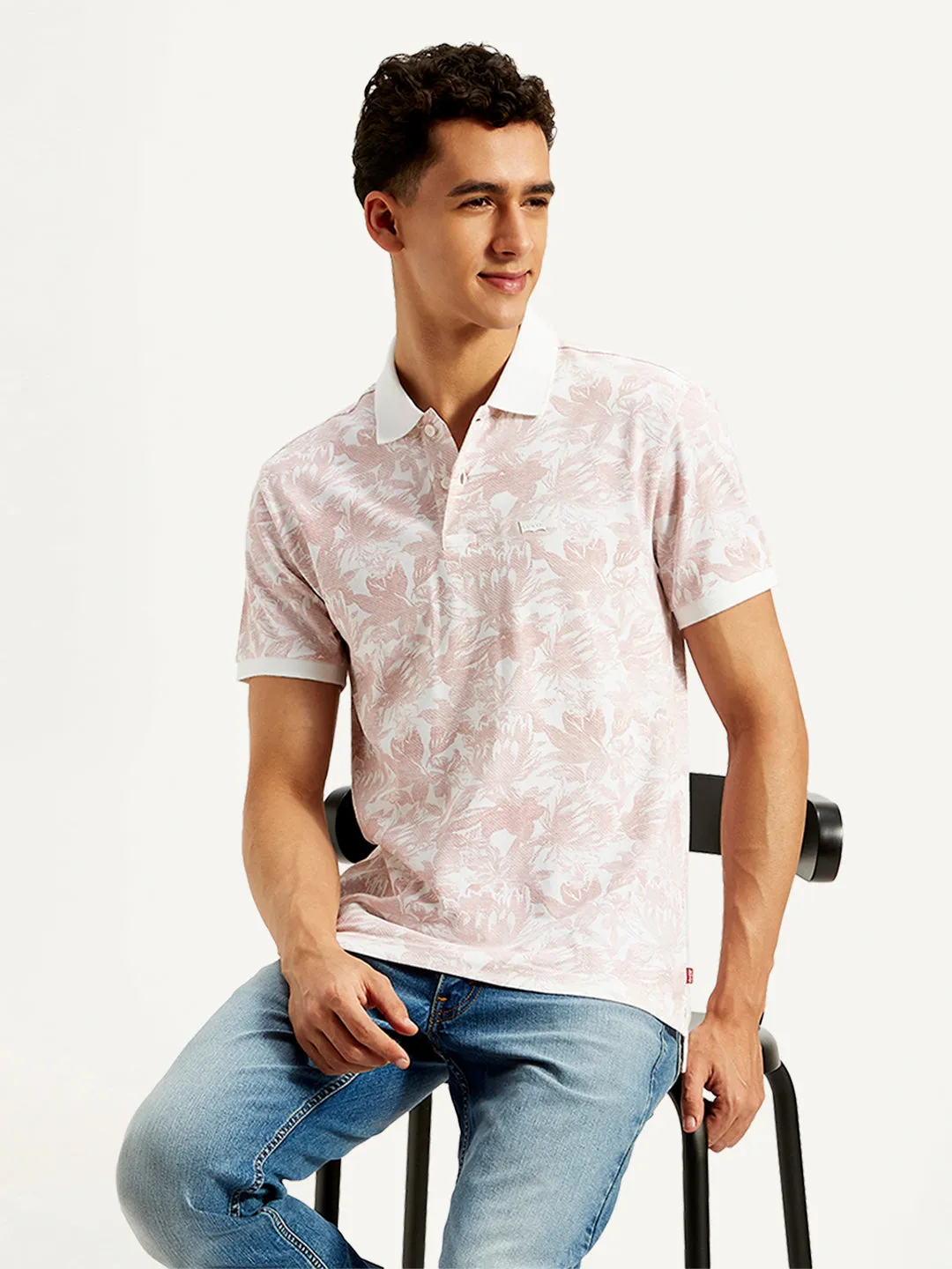 Moisture wicking Men's Floral Print Slim Fit Polo T-Shirt