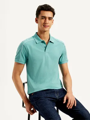 Men's Typographic Print Slim Fit Polo T-Shirt Reinforced Stitching Flatlock stitching