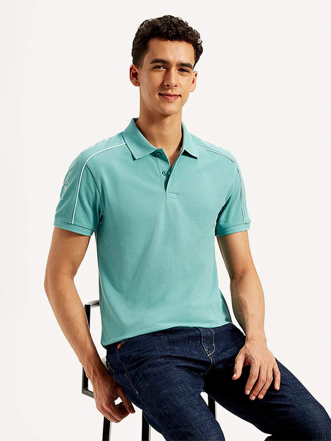 Men's Typographic Print Slim Fit Polo T-Shirt Reinforced Stitching Flatlock stitching