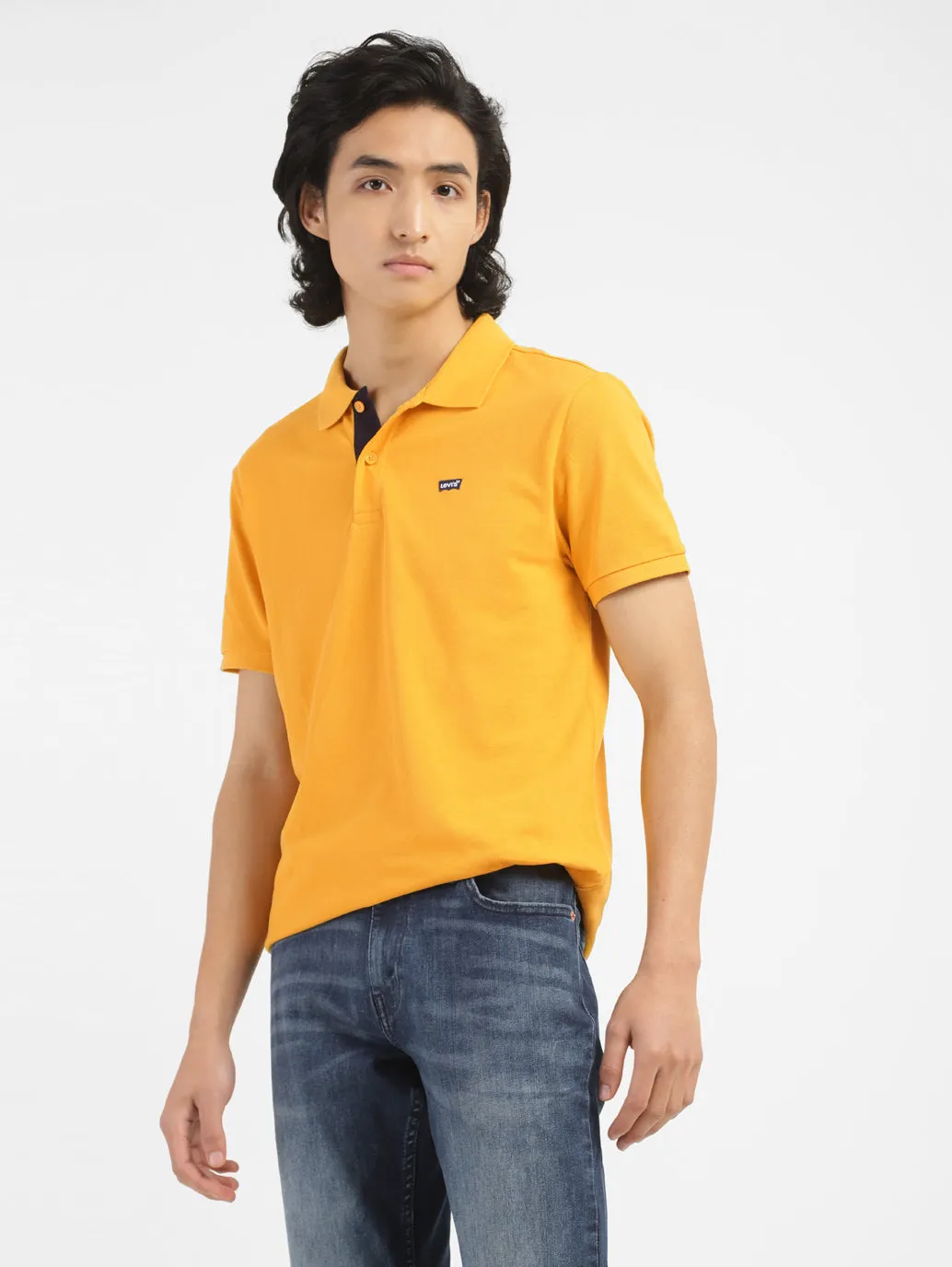 Breathable fabric slim fit Men's Yellow Polo Collar T-Shirt