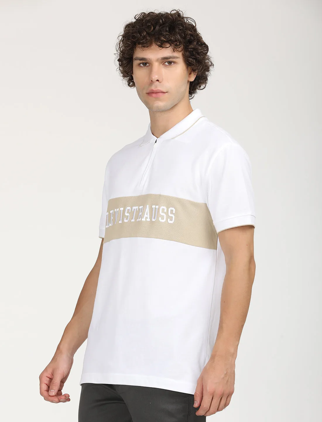 Men's Brand Logo Slim Fit  Polo T-shirt Layered Hem Reinforcement