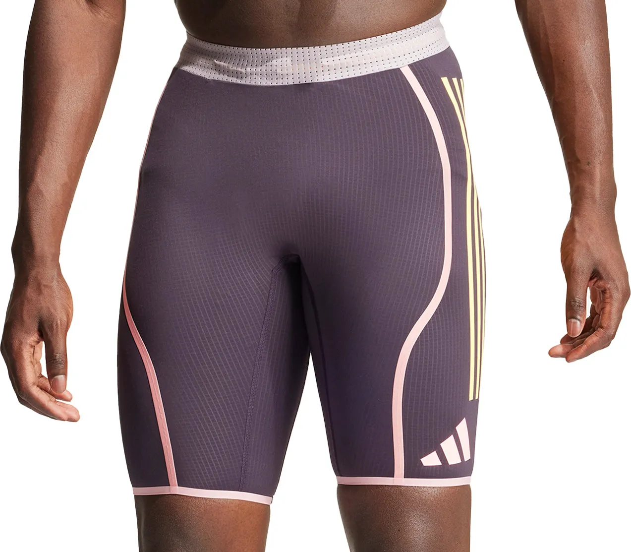 adidas Adizero Promo Mens Short Running Tights - Purple Adjustable Waist WaterResistantFinish