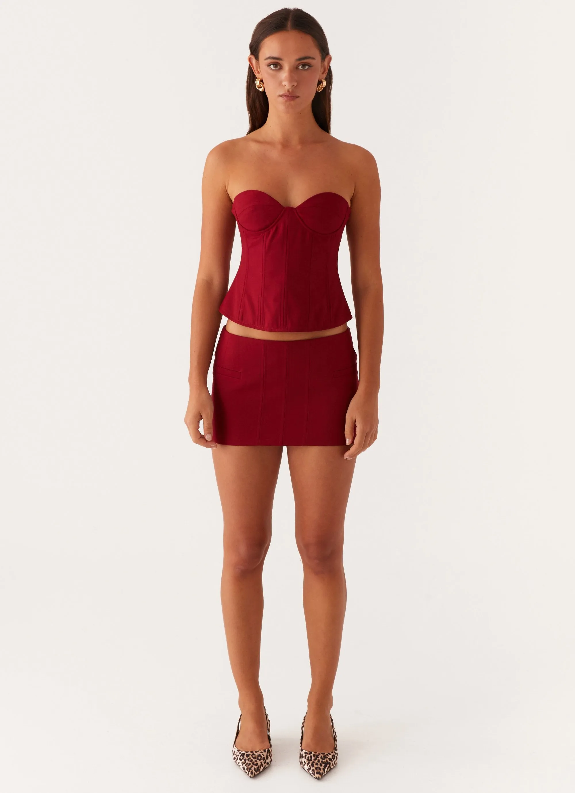 Armelle Micro Mini Skirt - Maroon Elegant Comfort Petite friendly