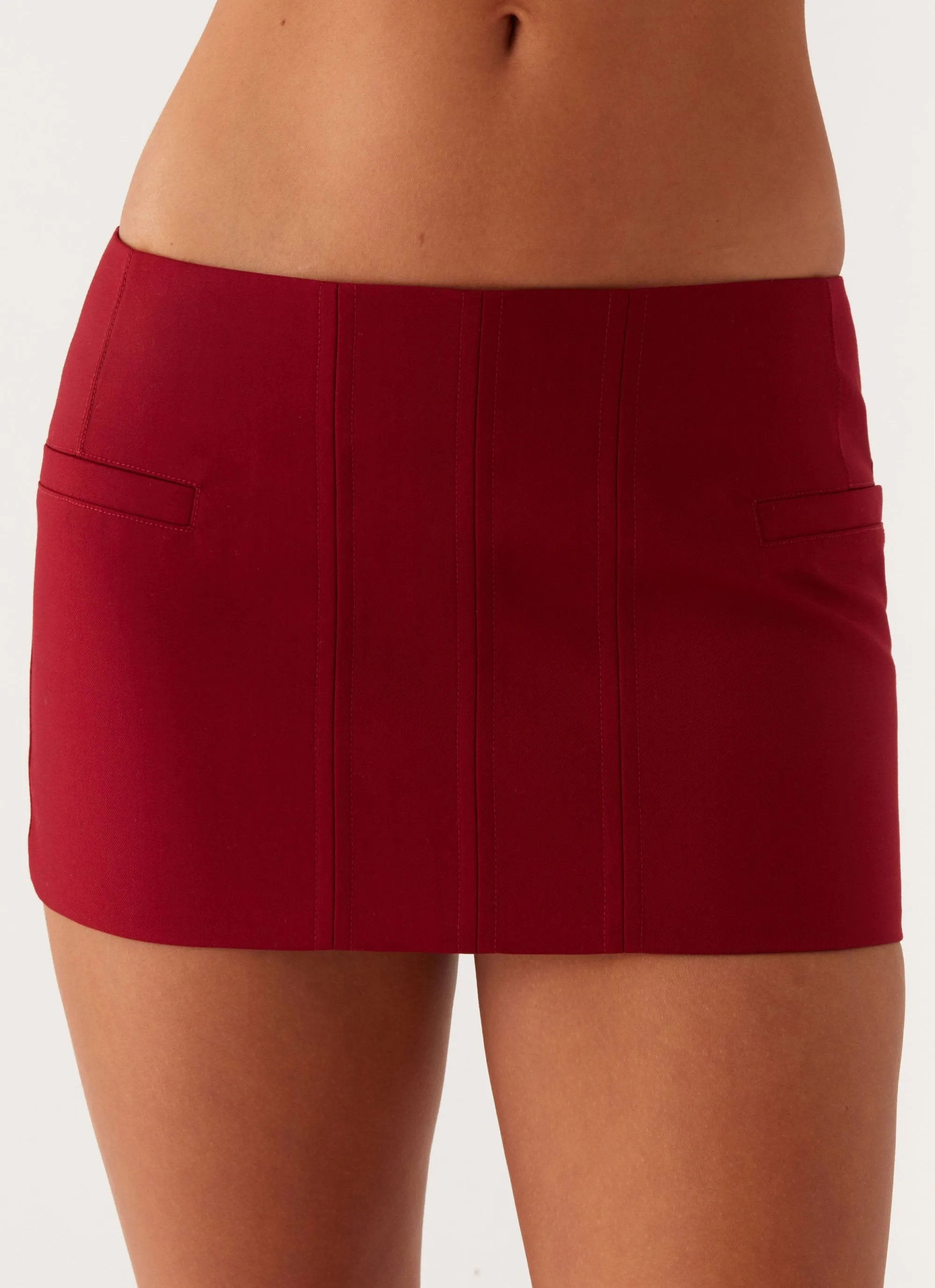 Armelle Micro Mini Skirt - Maroon Collared