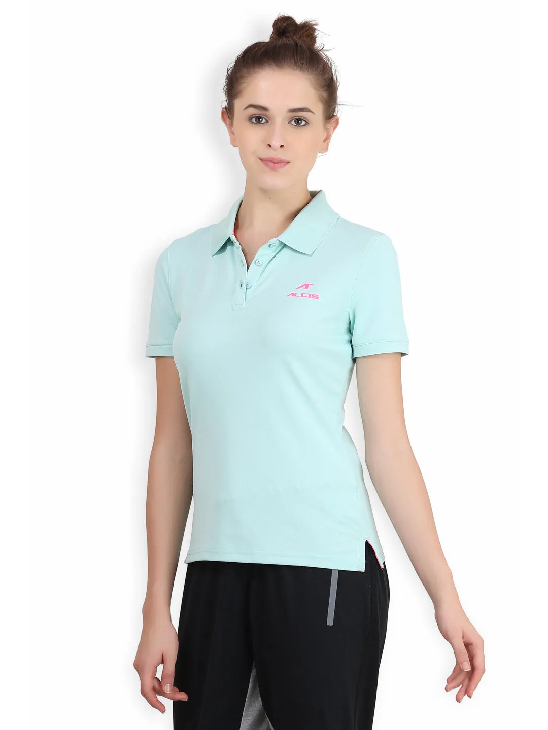 Comfortable Stretch Summer Smart Alcis Happy Blue Polo T Shirt