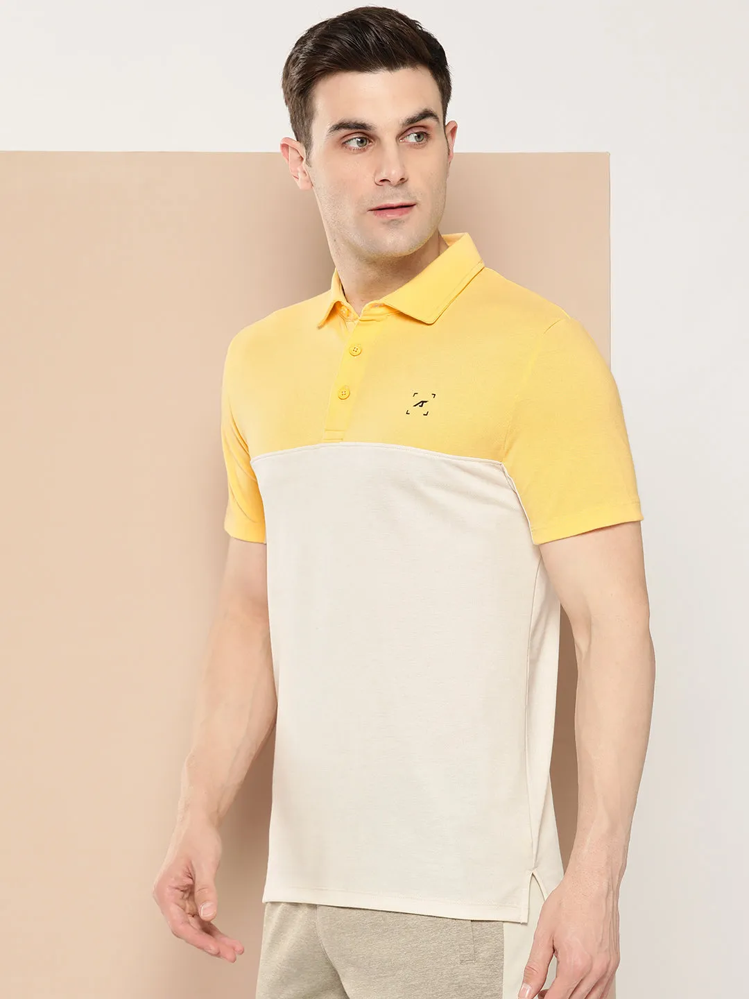 Stretch Fabric Construction Button Down Collar Routine Color-Blocked Polo T-Shirt
