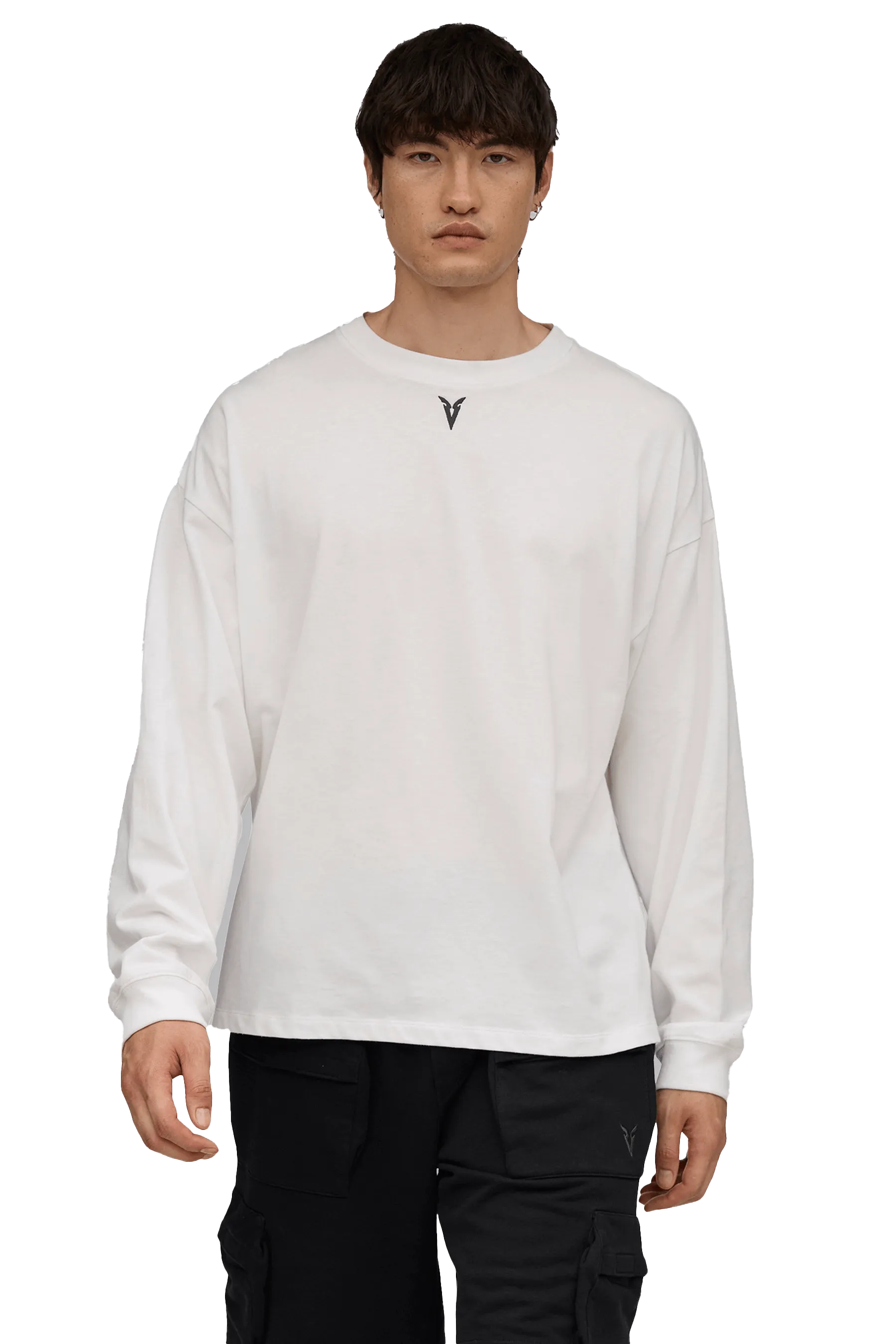 Low Profile Zipper Stretchy-Material Smooth Finish LONG SLEEVE T-SHIRT - Optic White