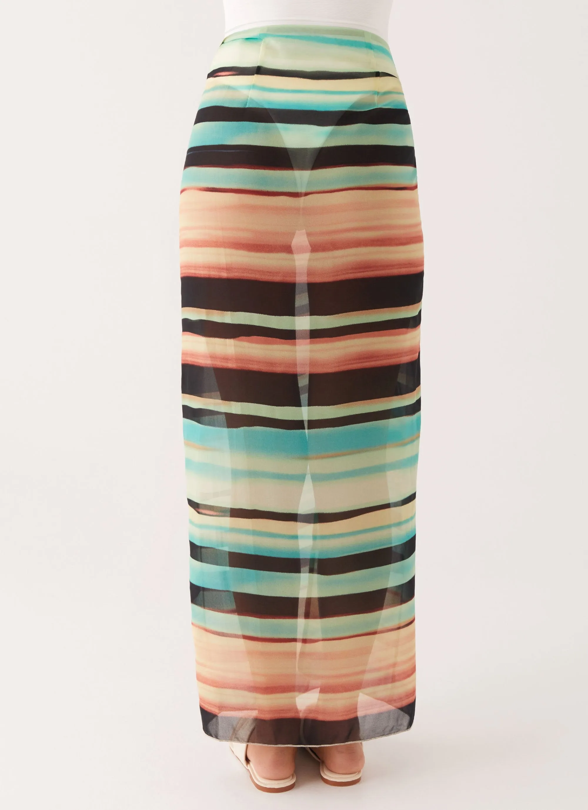 High Neck Style Smooth Finish Low Tide Sarong Maxi Skirt - Stripe