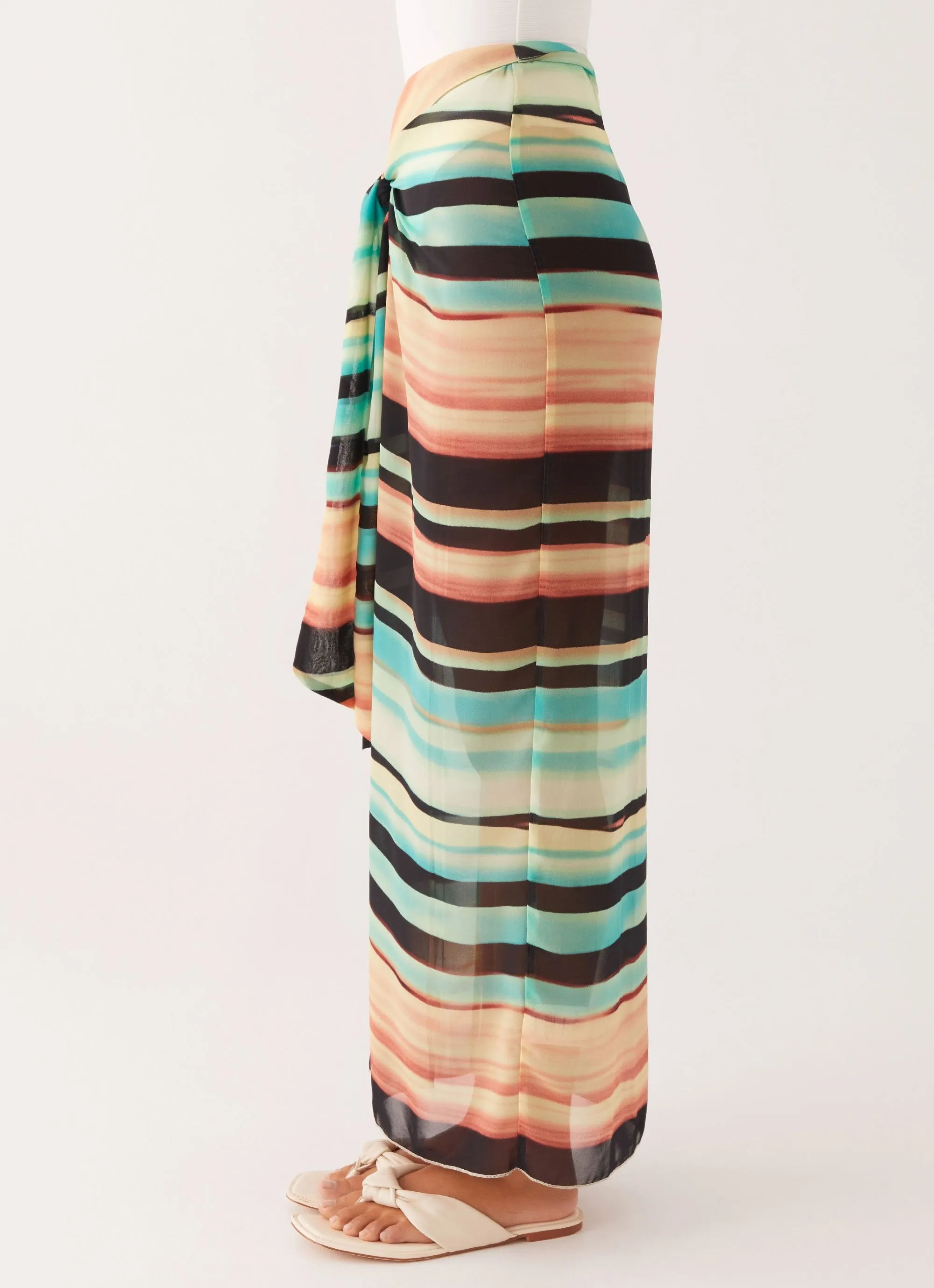 Ageless-Appeal Compression Fit Technology Low Tide Sarong Maxi Skirt - Stripe