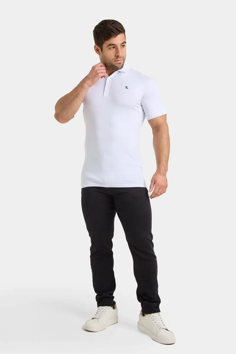 Athletic Fit Polo Shirt in White EcoFriendly Material Recycled Polyester Mix