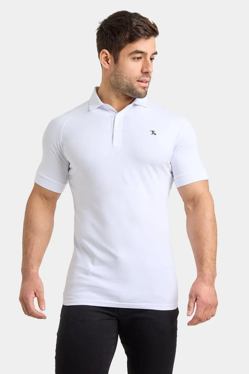 Double Layer Shoulder Athletic Fit Polo Shirt in White