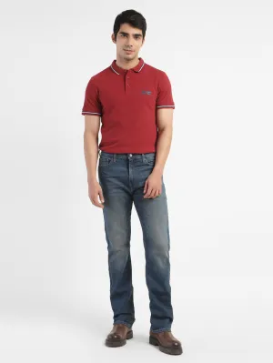 Flexible Waistband Men's Solid Polo T-shirt Red