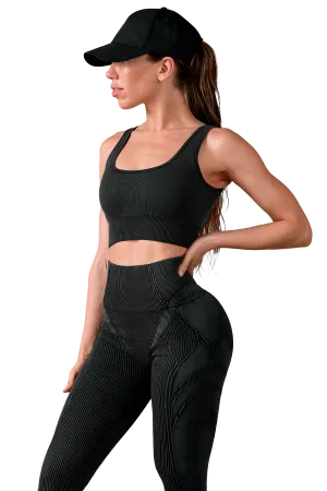 Anti-shrink Stretch Fabric SPORTS BRA SEAMLESS  - Black Vintage