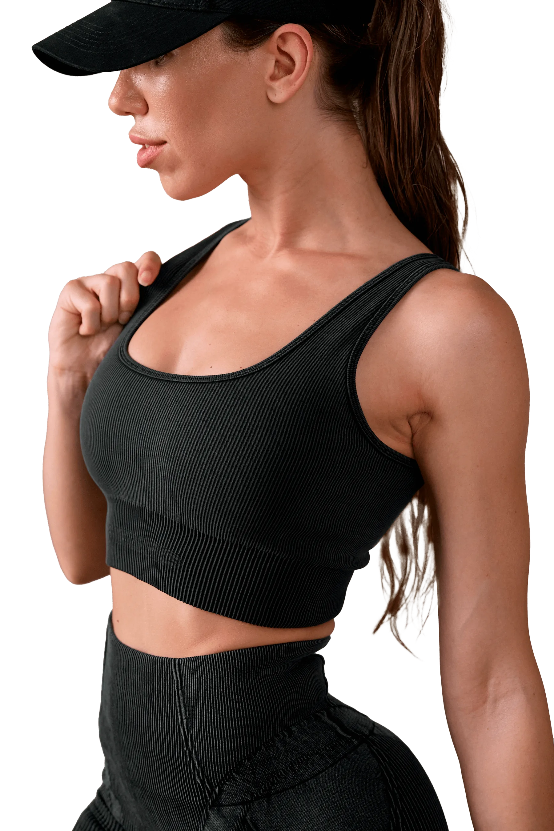Mesh Fabric SPORTS BRA SEAMLESS  - Black Vintage