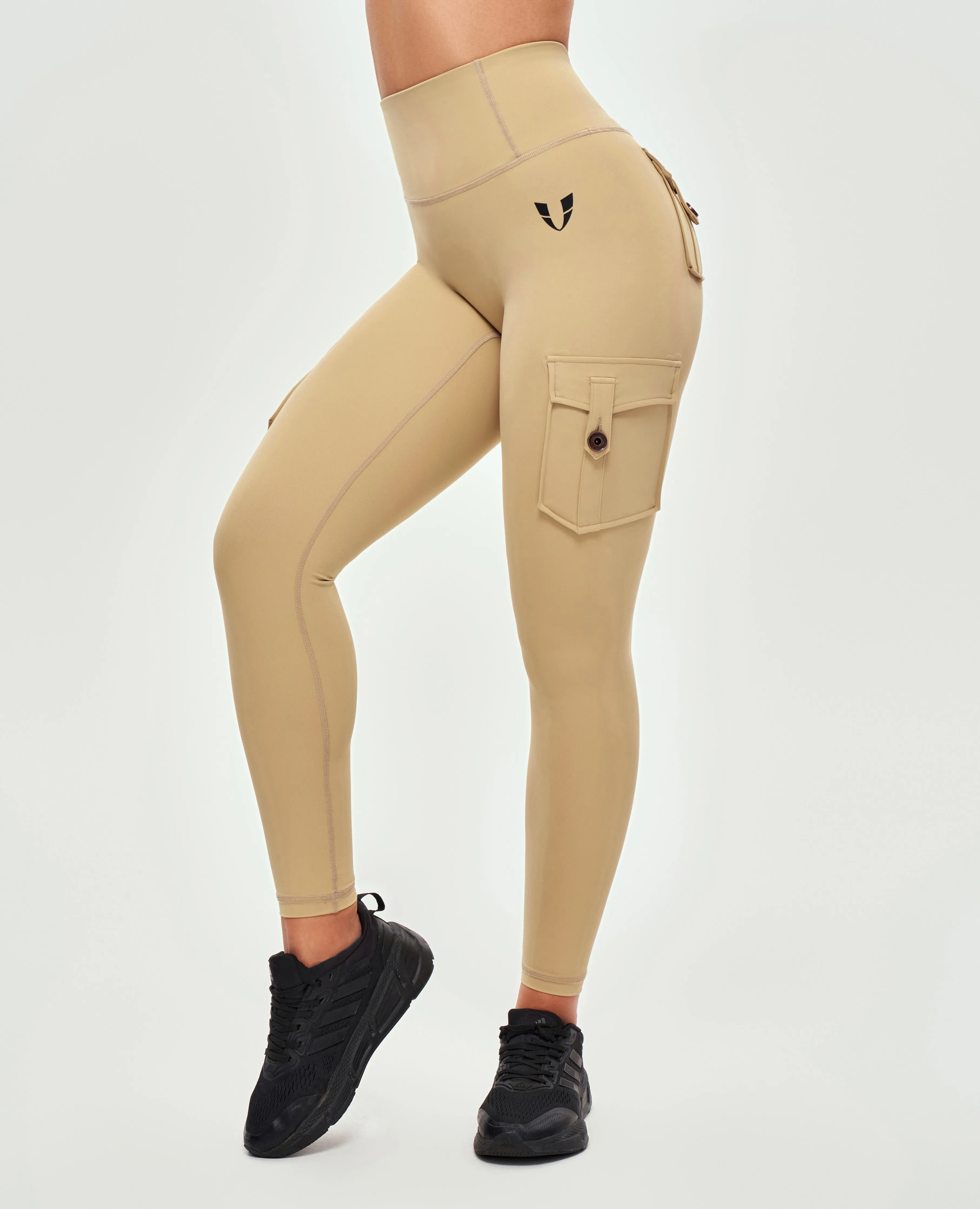 Urban Cool Body Sculpt High Waisted Cargo Leggings - Khaki Yellow
