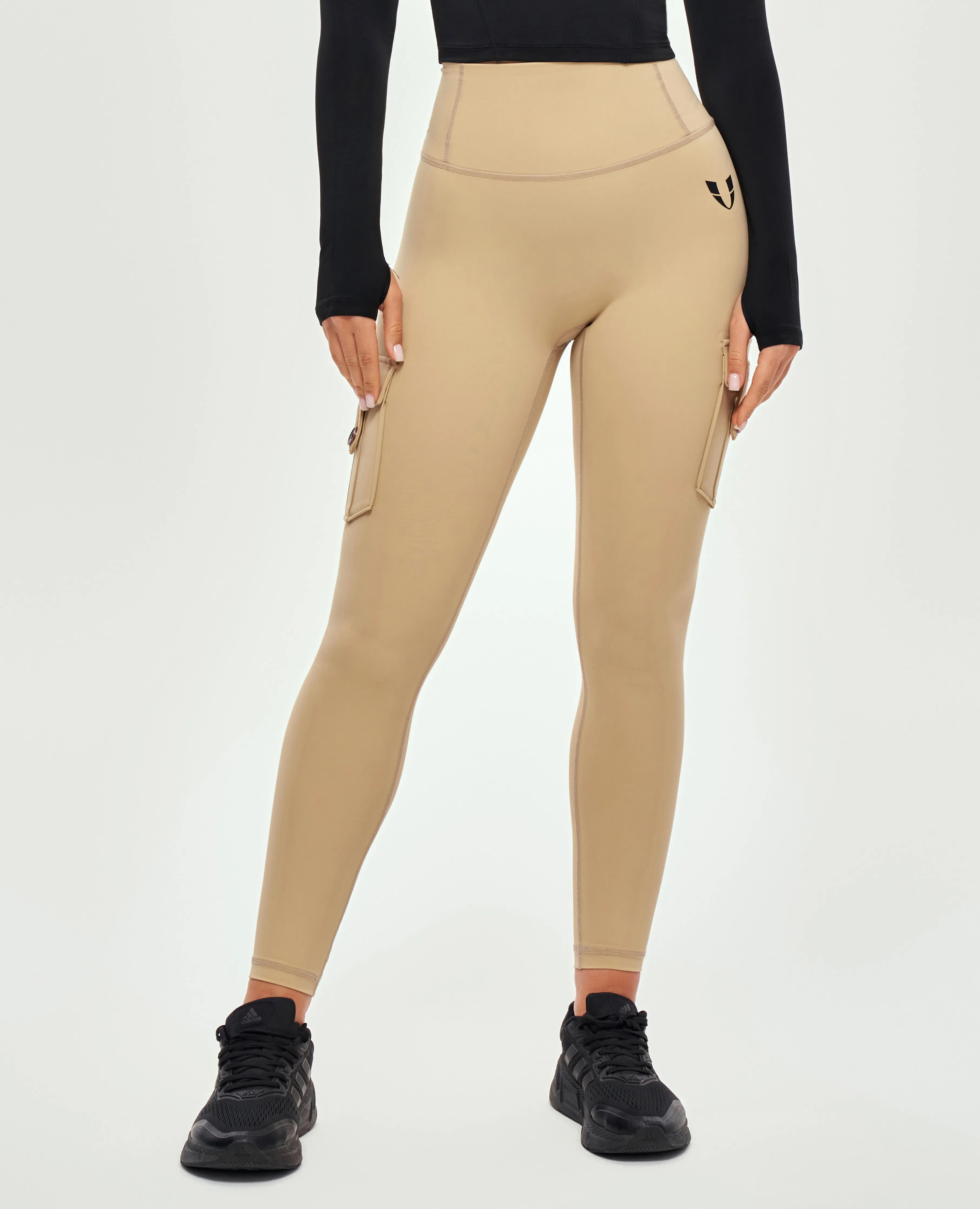 Body Sculpt High Waisted Cargo Leggings - Khaki Yellow Cozy Feel Comfortable Design