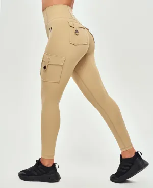 Body Sculpt High Waisted Cargo Leggings - Khaki Yellow Second Fit