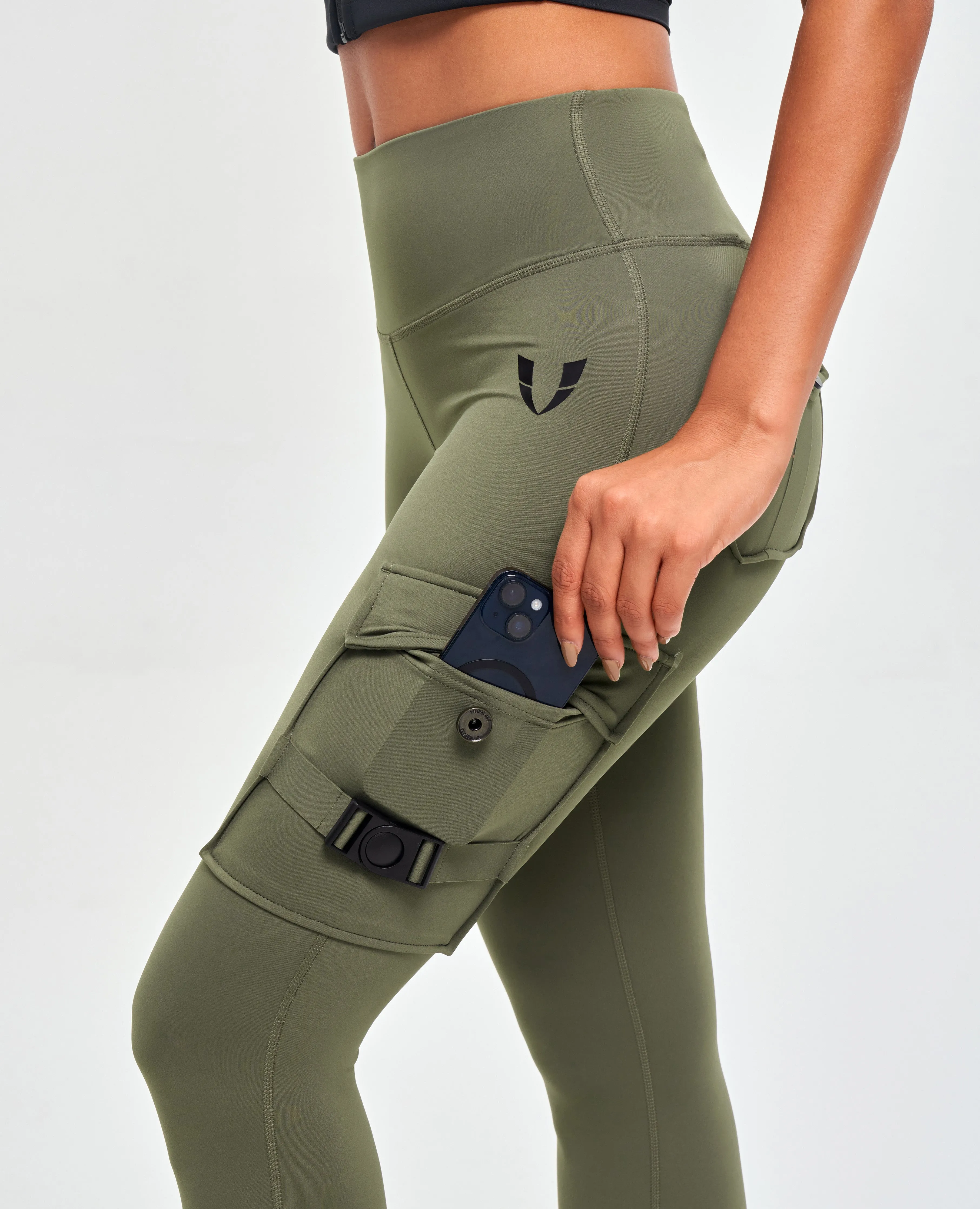 Cargo High Waisted Pocket Leggings - Olive Fitness Friendly Non See Camping Gear