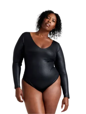 Leather Look Long Sleeve Bodysuit Festival Wedding Date Stylish